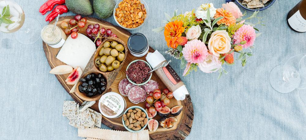 California food and appetizers being served on a table.